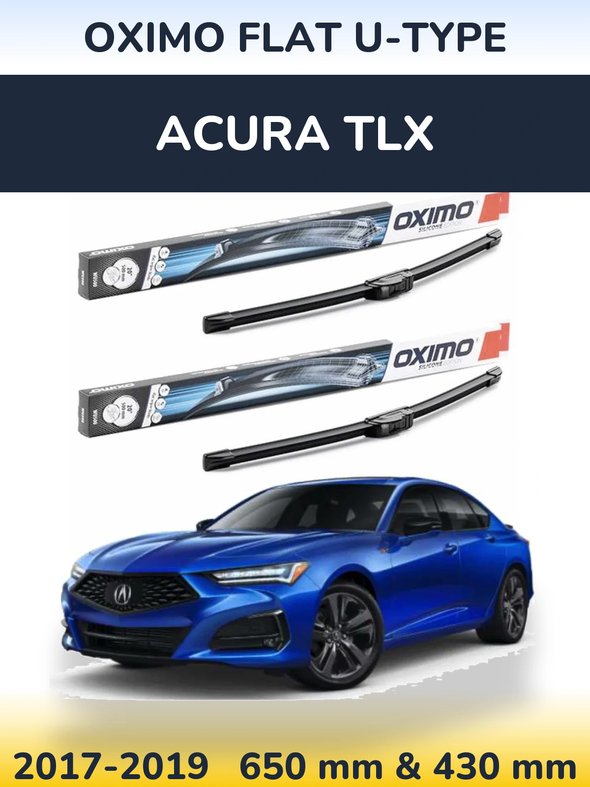 Комплект передних дворников Oximo Flat U-type 650 & 430 мм для Acura TLX 2017-2019