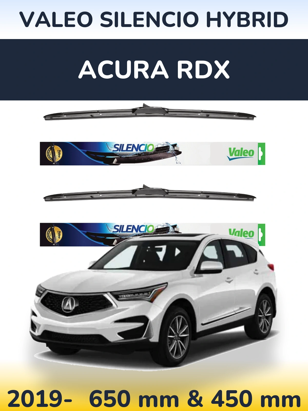 Комплект передних дворников Valeo Silencio Hybrid 650 & 450 мм для Acura RDX 2019-2026