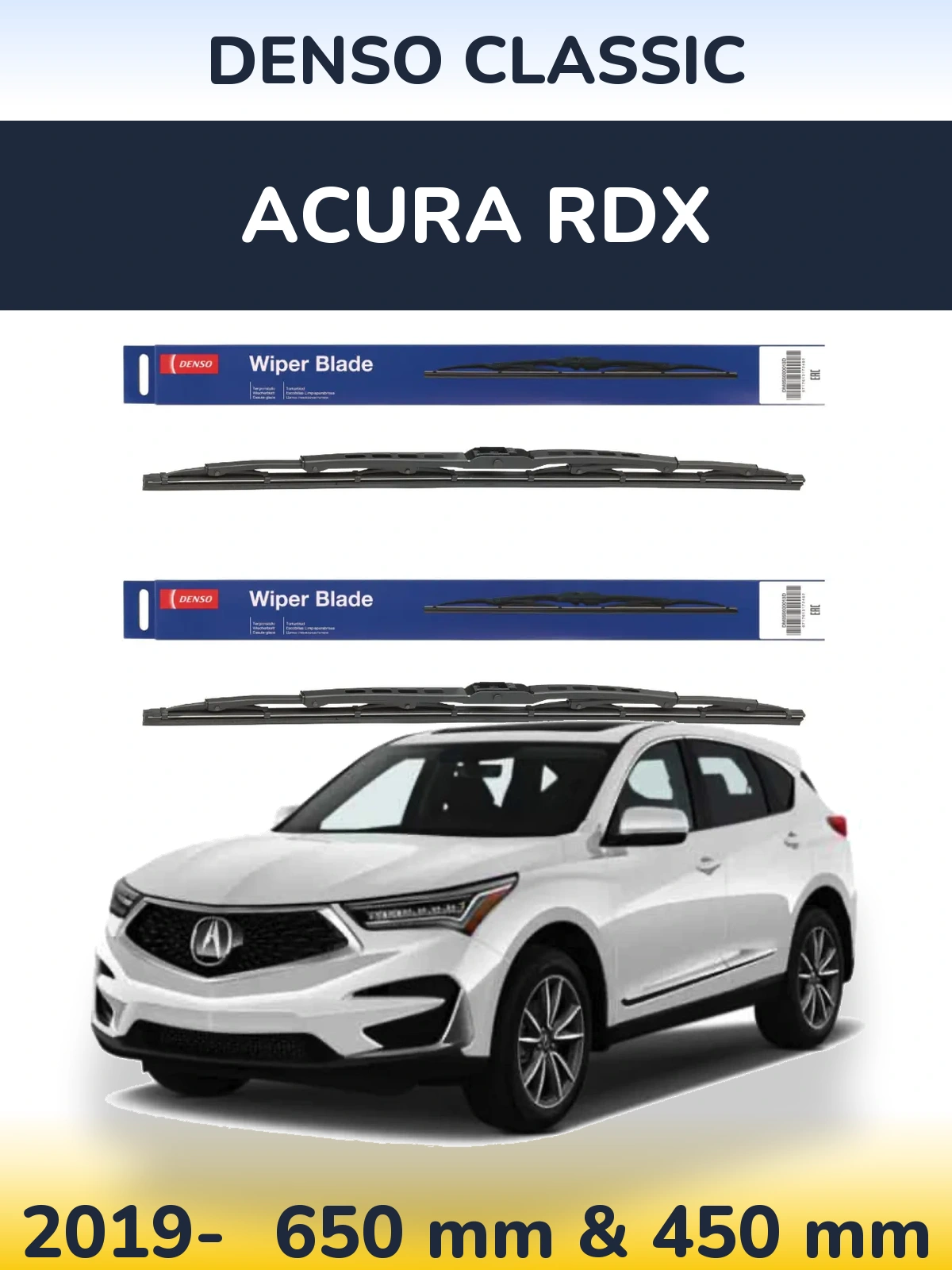 Комплект передних дворников Denso Classic 650 & 450 мм для Acura RDX 2019-2026