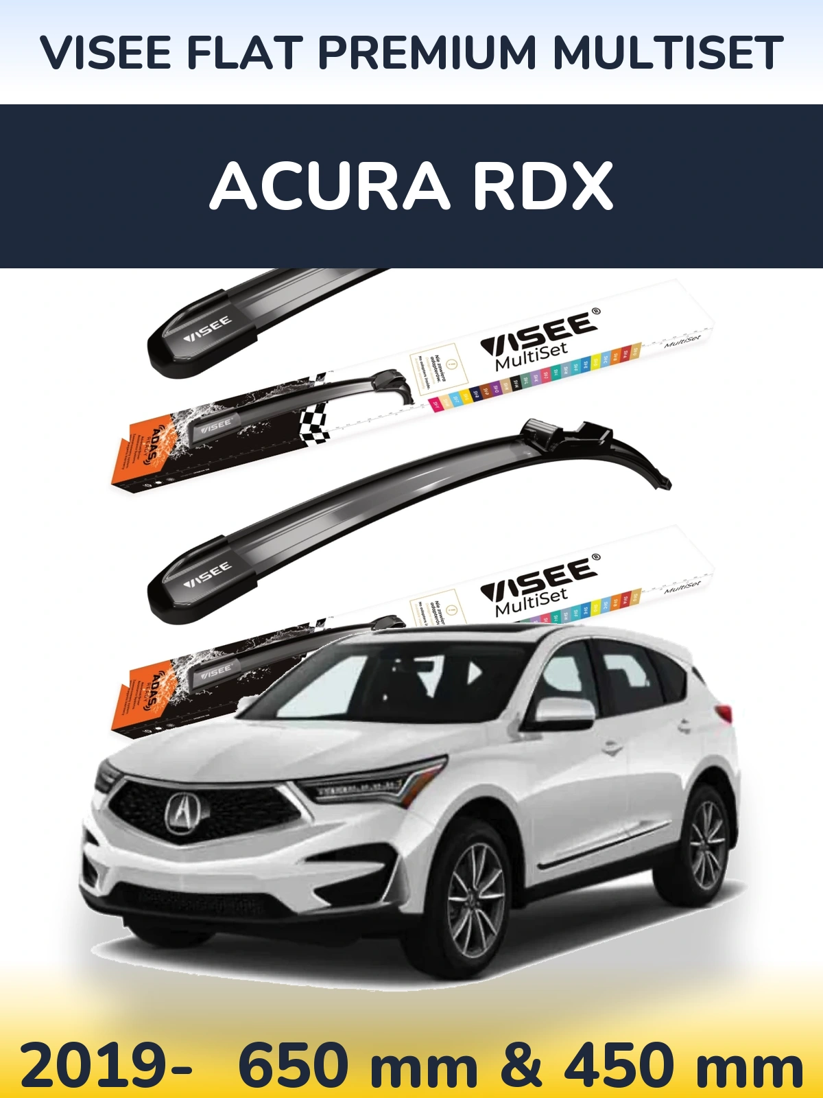 Komplet przednich wycieraczek VISEE FLAT PREMIUM MultiSet 650 & 450 mm do Acura RDX 2019-2026