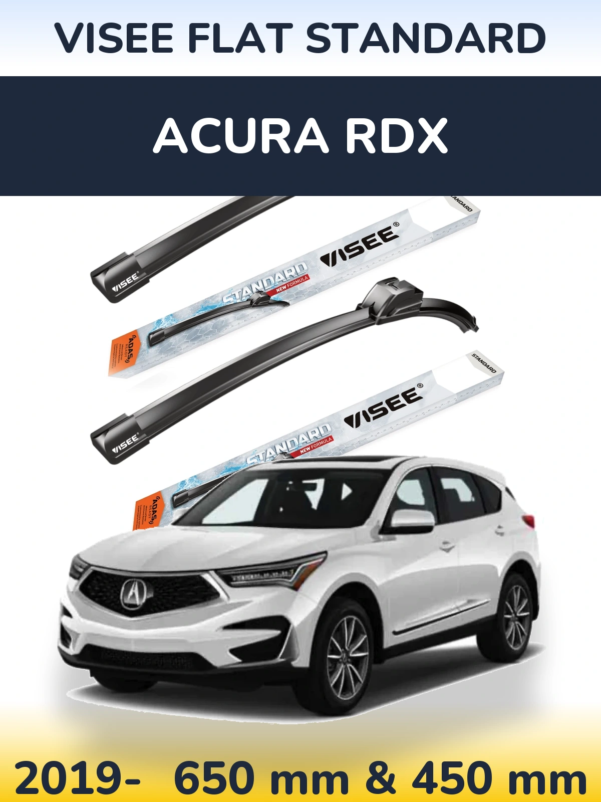 Front wiper blade set VISEE FLAT STANDARD 650 & 450 мм for Acura RDX 2019-2026