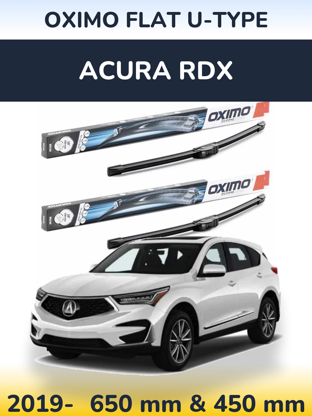 Front wiper blade set Oximo Flat U-type 650 & 450 мм for Acura RDX 2019-2026