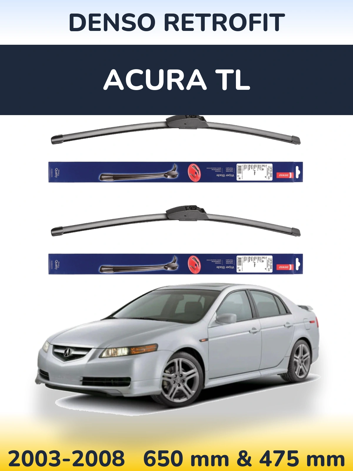 Front wiper blade set Denso Retrofit 650 & 475 мм for Acura TL 2003-2008