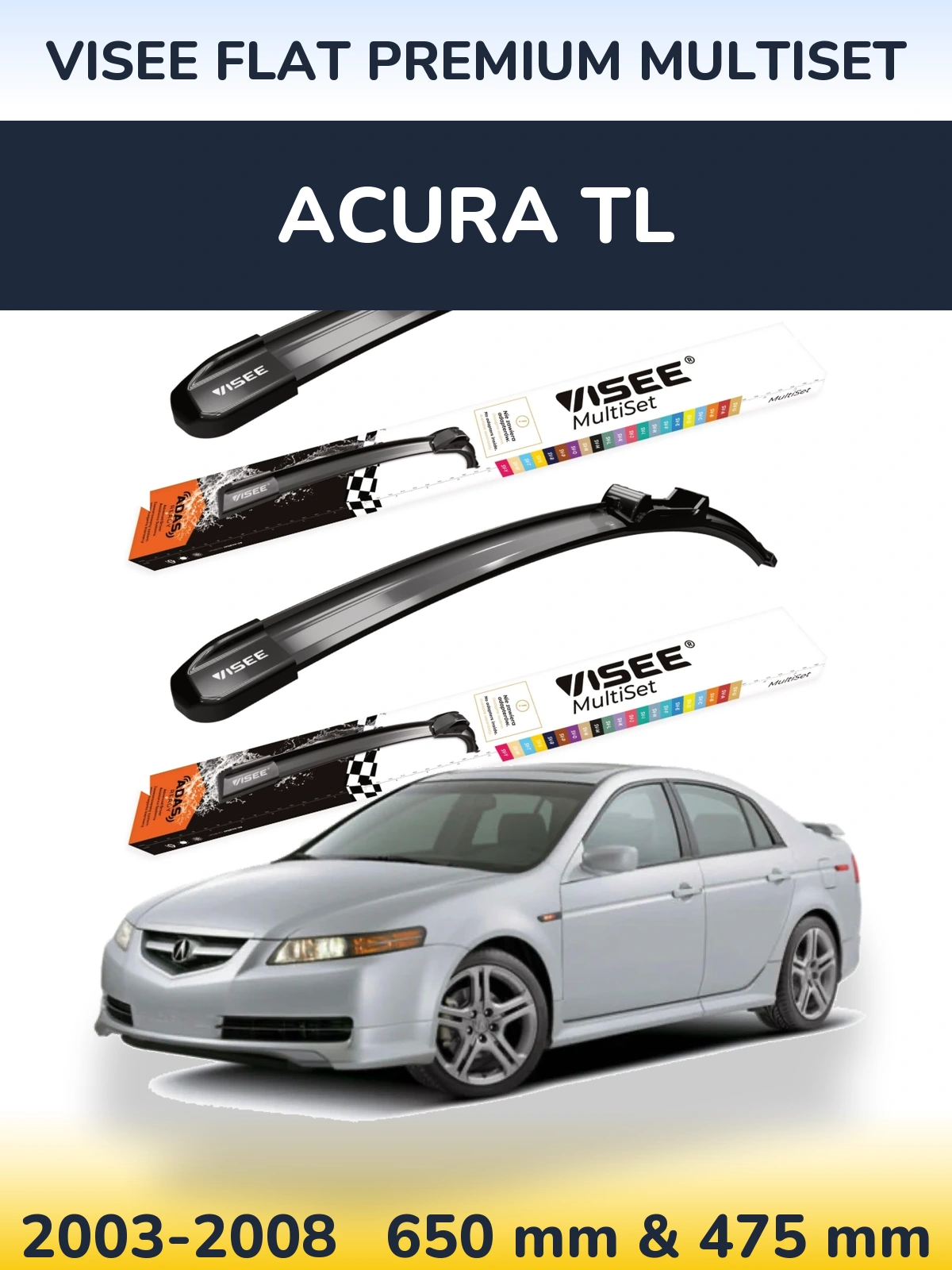 Front wiper blade set VISEE FLAT PREMIUM MultiSet 650 & 475 мм for Acura TL 2003-2008