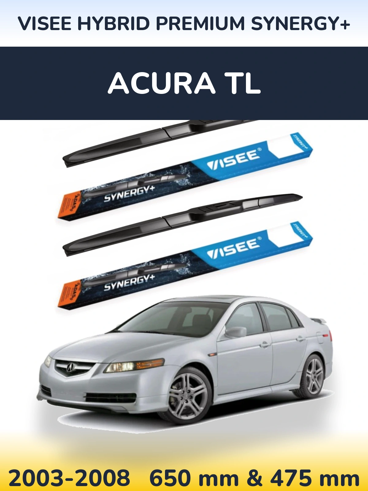 Front wiper blade set VISEE HYBRID PREMIUM SYNERGY+ 650 & 475 мм for Acura TL 2003-2008
