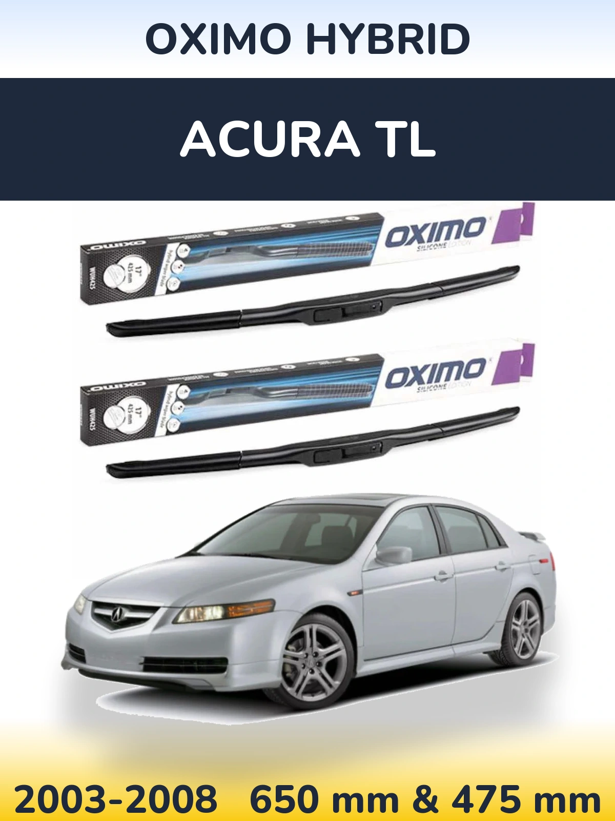 Front wiper blade set Oximo Hybrid 650 & 475 мм for Acura TL 2003-2008