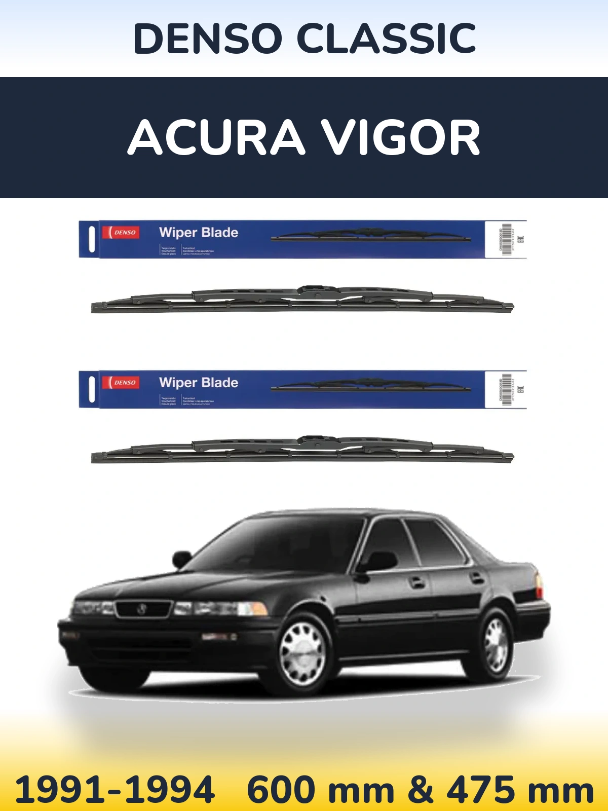 Front wiper blade set Denso Classic 600 & 475 mm for Acura Vigor 1991-1994