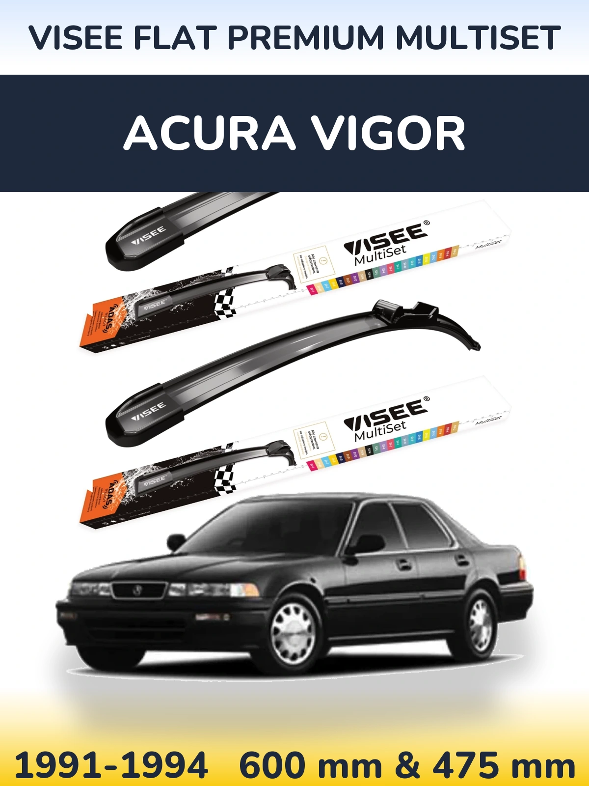 Front wiper blade set VISEE FLAT PREMIUM MultiSet 600 & 475 мм for Acura Vigor 1991-1994