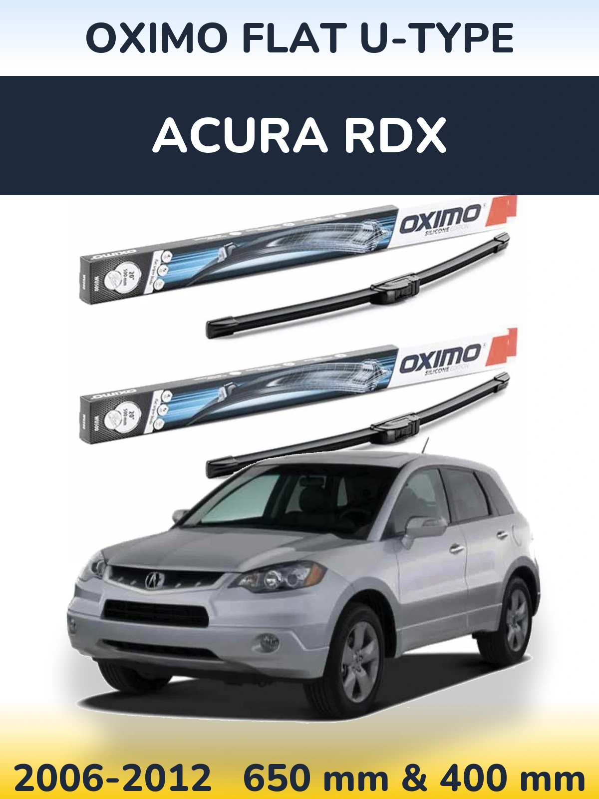 Front wiper blade set Oximo Flat U-type 650 & 400 мм for Acura RDX 2006-2012