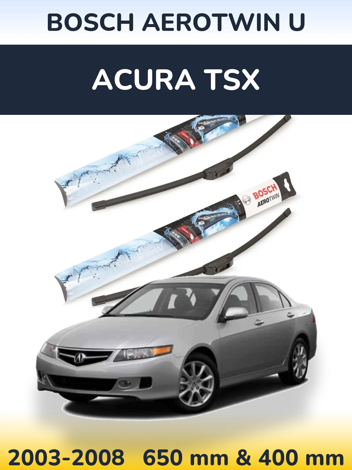 Комплект передних дворников BOSCH AeroTwin U 650 & 400 мм для Acura TSX 2003-2008