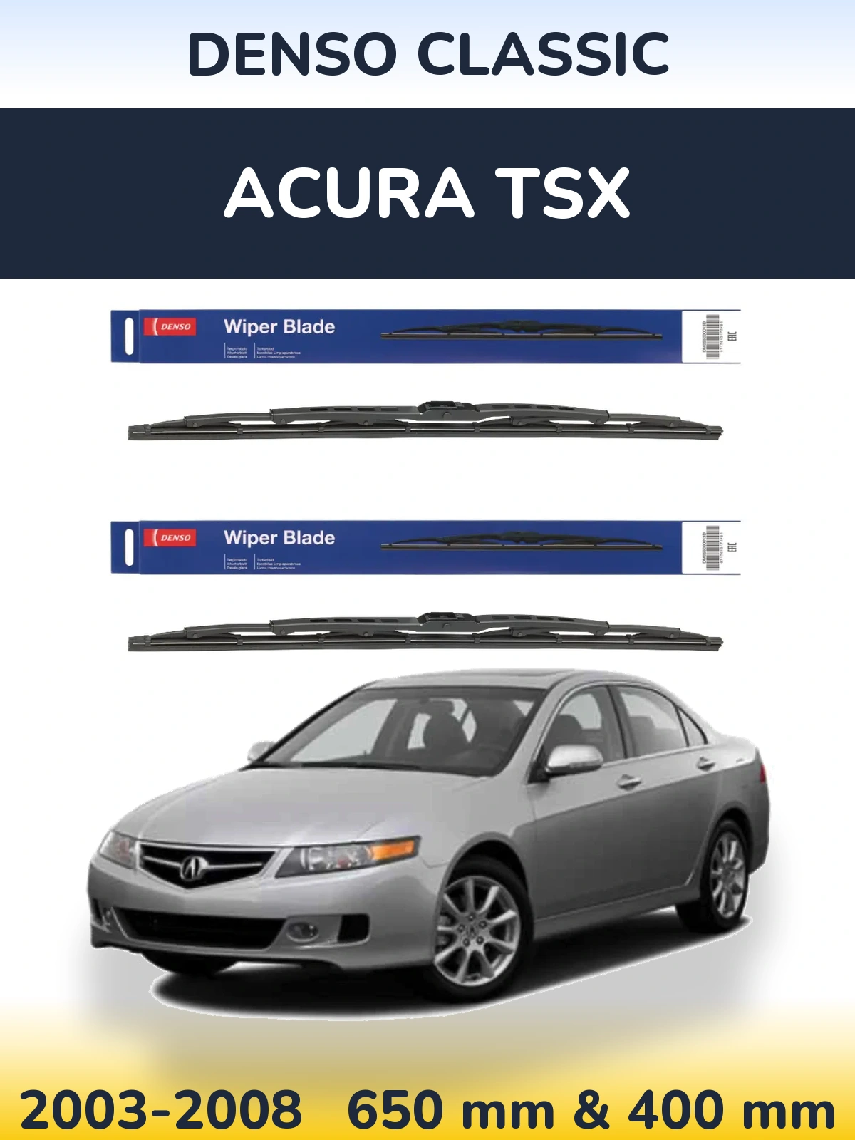 Front wiper blade set Denso Classic 650 & 400 мм for Acura TSX 2003-2008
