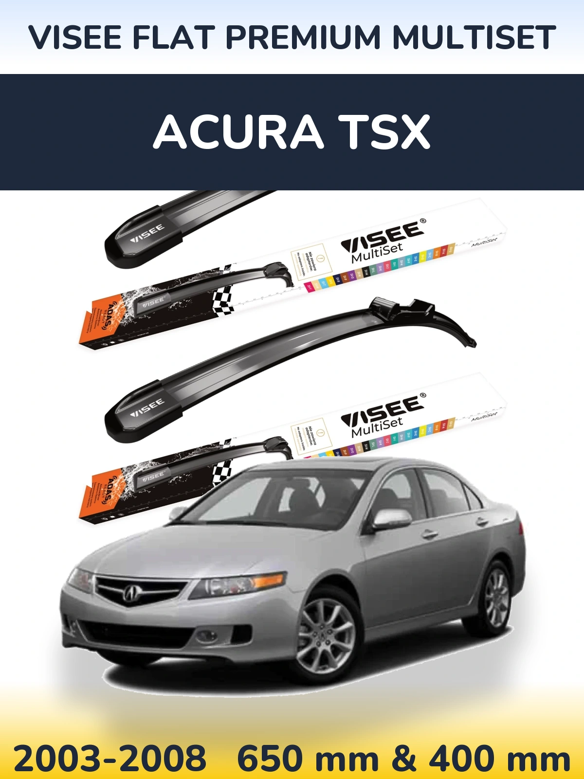 Front wiper blade set VISEE FLAT PREMIUM MultiSet 650 & 400 мм for Acura TSX 2003-2008