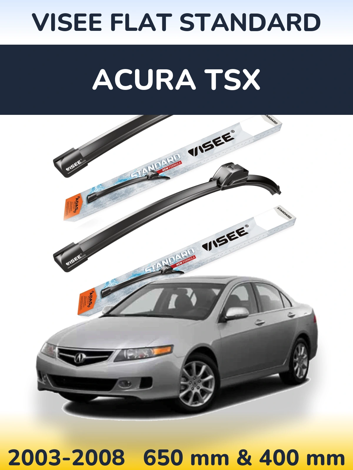 Комплект передних дворников VISEE FLAT STANDARD 650 & 400 мм для Acura TSX 2003-2008