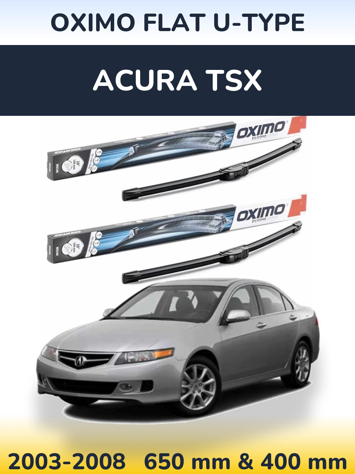 Front wiper blade set Oximo Flat U-type 650 & 400 мм for Acura TSX 2003-2008