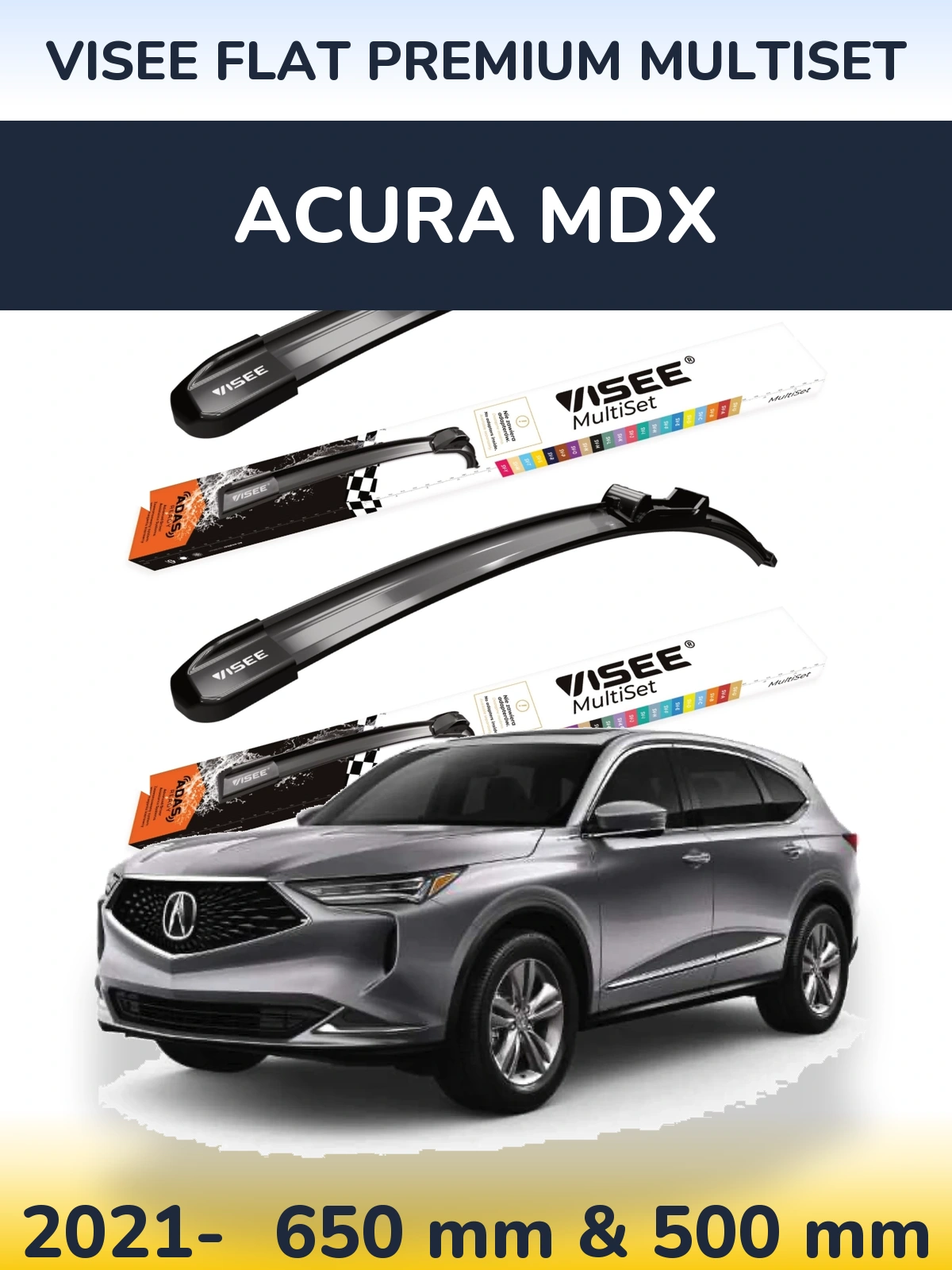 Komplet przednich wycieraczek VISEE FLAT PREMIUM MultiSet 650 & 500 mm do Acura MDX 2021-2026