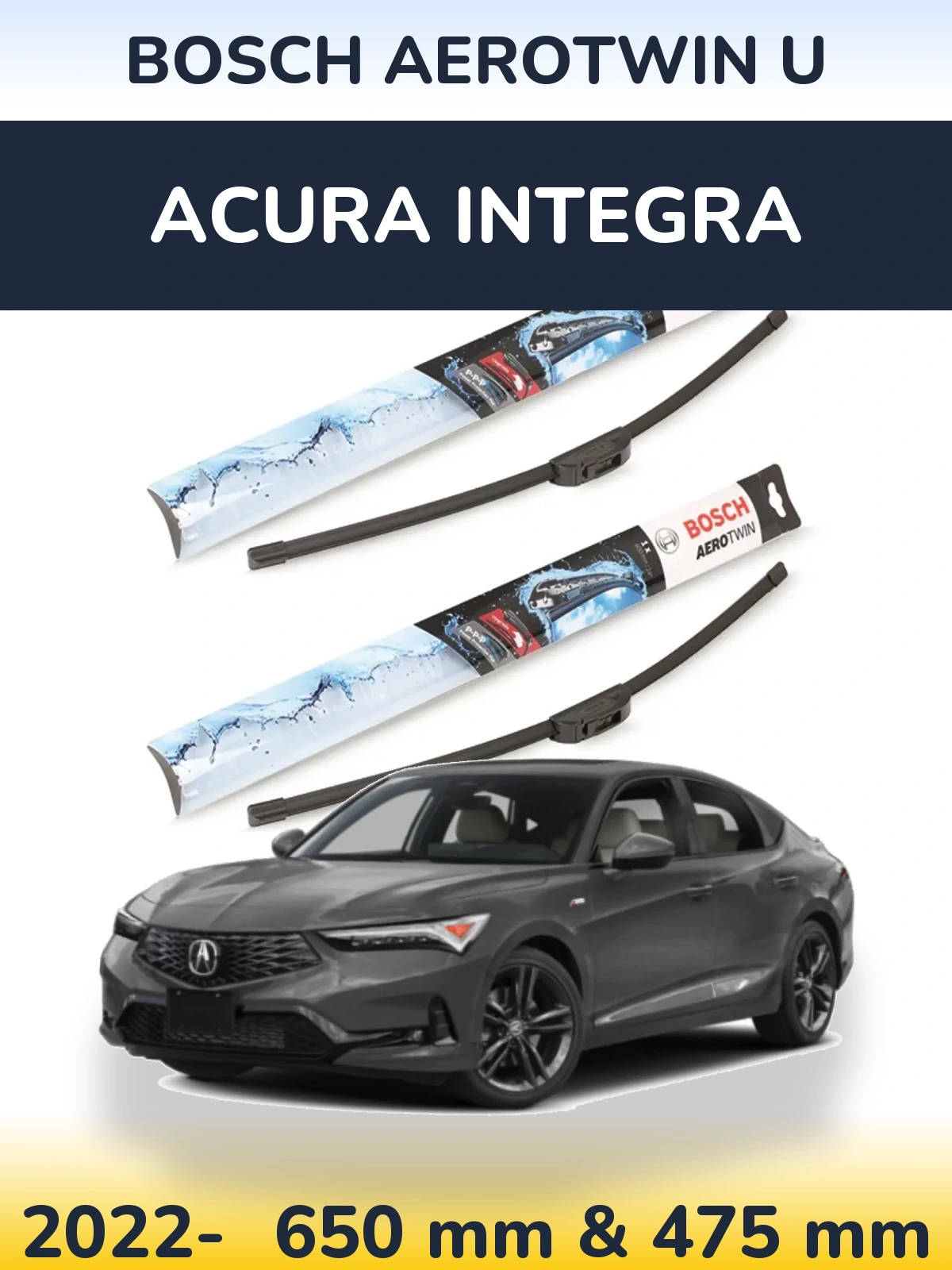 Комплект передних дворников BOSCH AeroTwin U 650 & 475 мм для Acura Integra 2022-2026