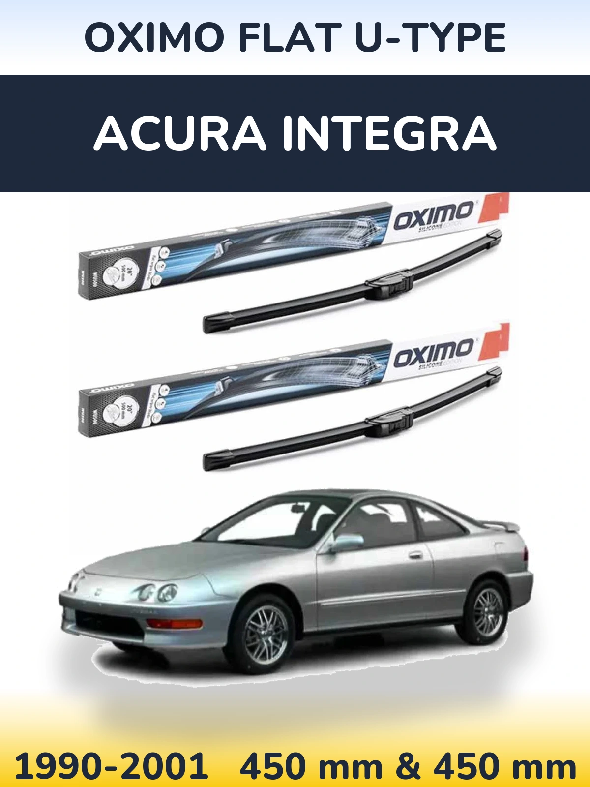 Комплект передних дворников Oximo Flat U-type 450 & 450 мм для Acura Integra 1990-2001