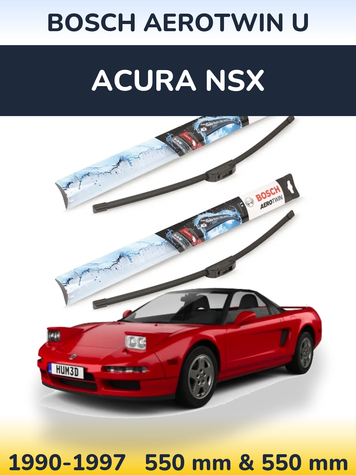 Комплект передних дворников BOSCH AeroTwin U 550 & 550 мм для Acura NSX 1990-1997