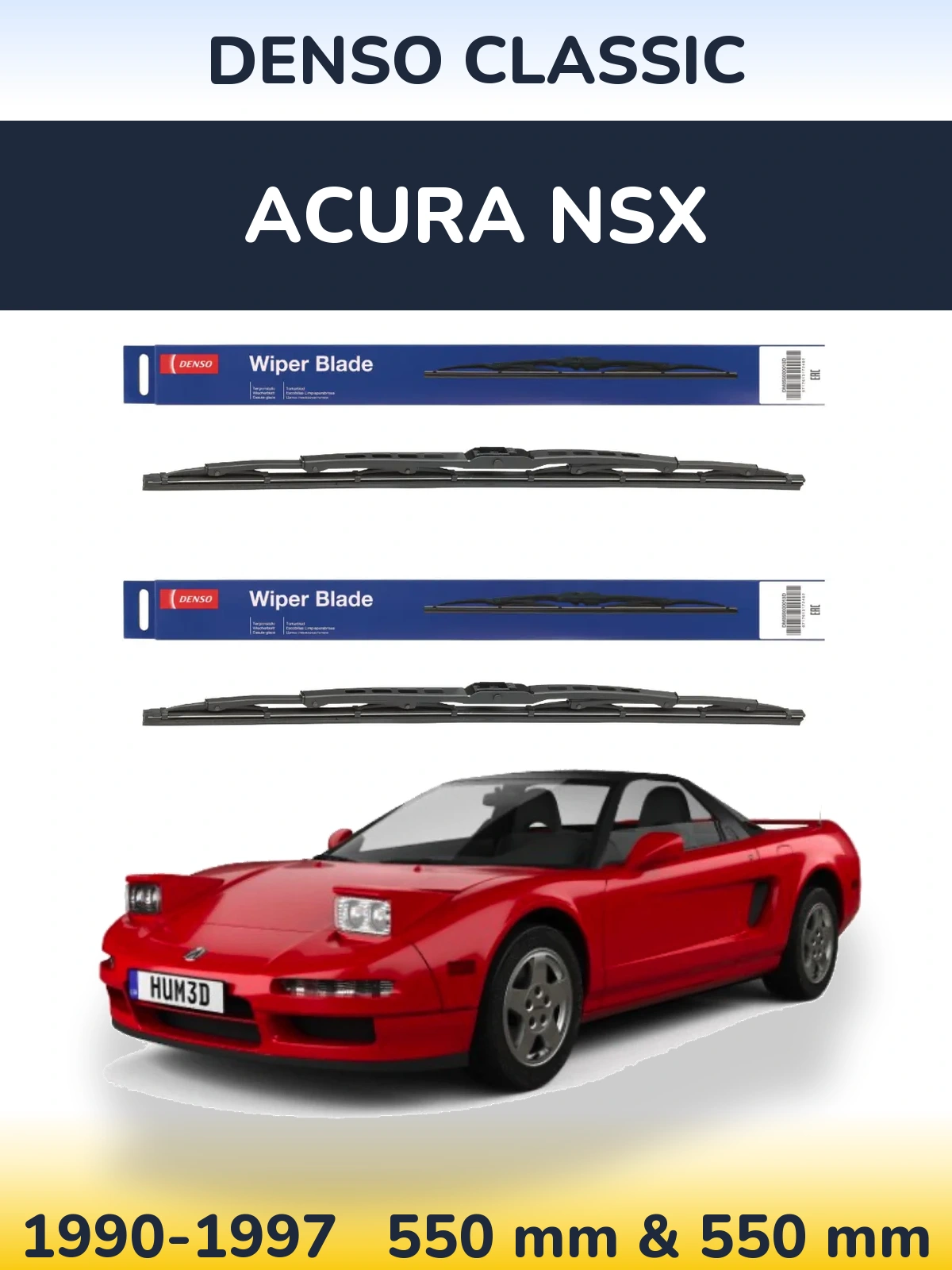 Front wiper blade set Denso Classic 550 & 550 mm for Acura NSX 1990-1997