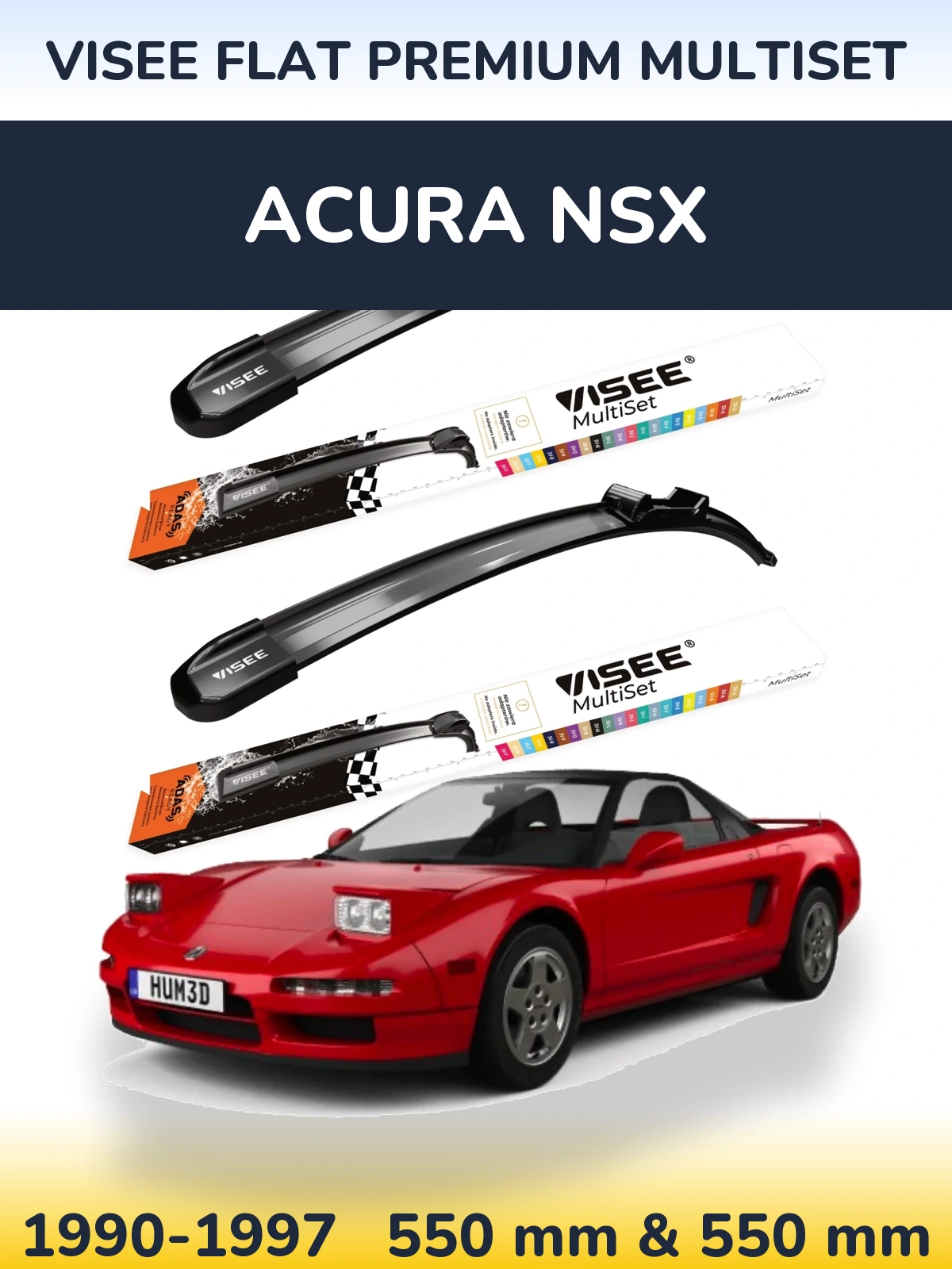 Komplet przednich wycieraczek VISEE FLAT PREMIUM MultiSet 550 & 550 mm do Acura NSX 1990-1997