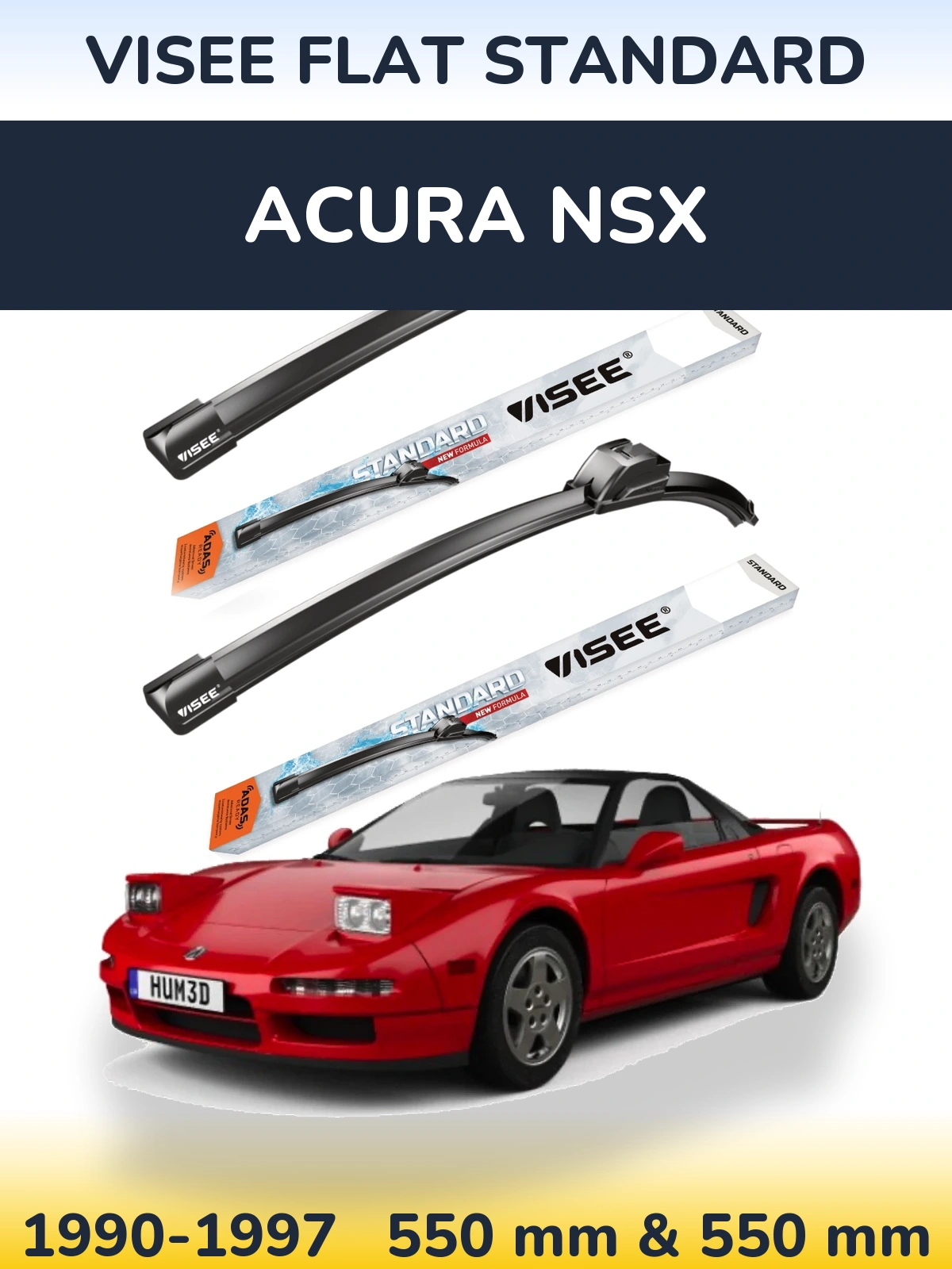 Komplet przednich wycieraczek VISEE FLAT STANDARD 550 & 550 mm do Acura NSX 1990-1997