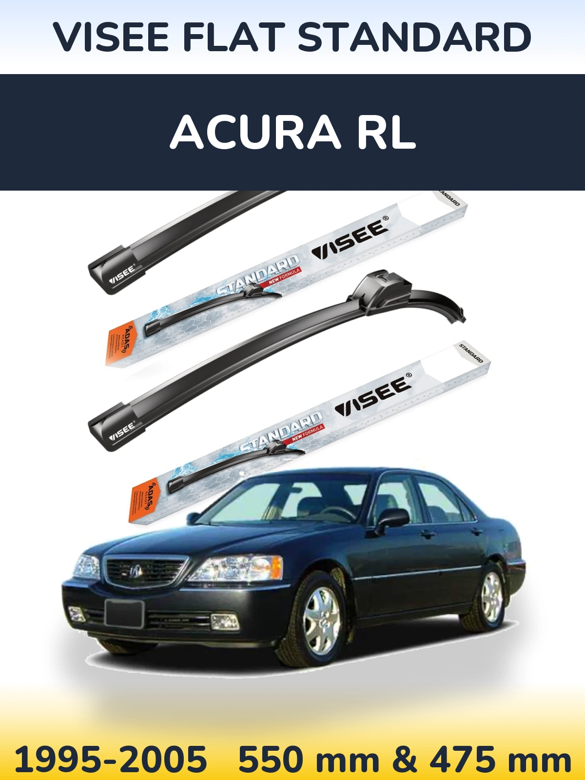 Front wiper blade set VISEE FLAT STANDARD 550 & 475 мм for Acura RL 1995-2005