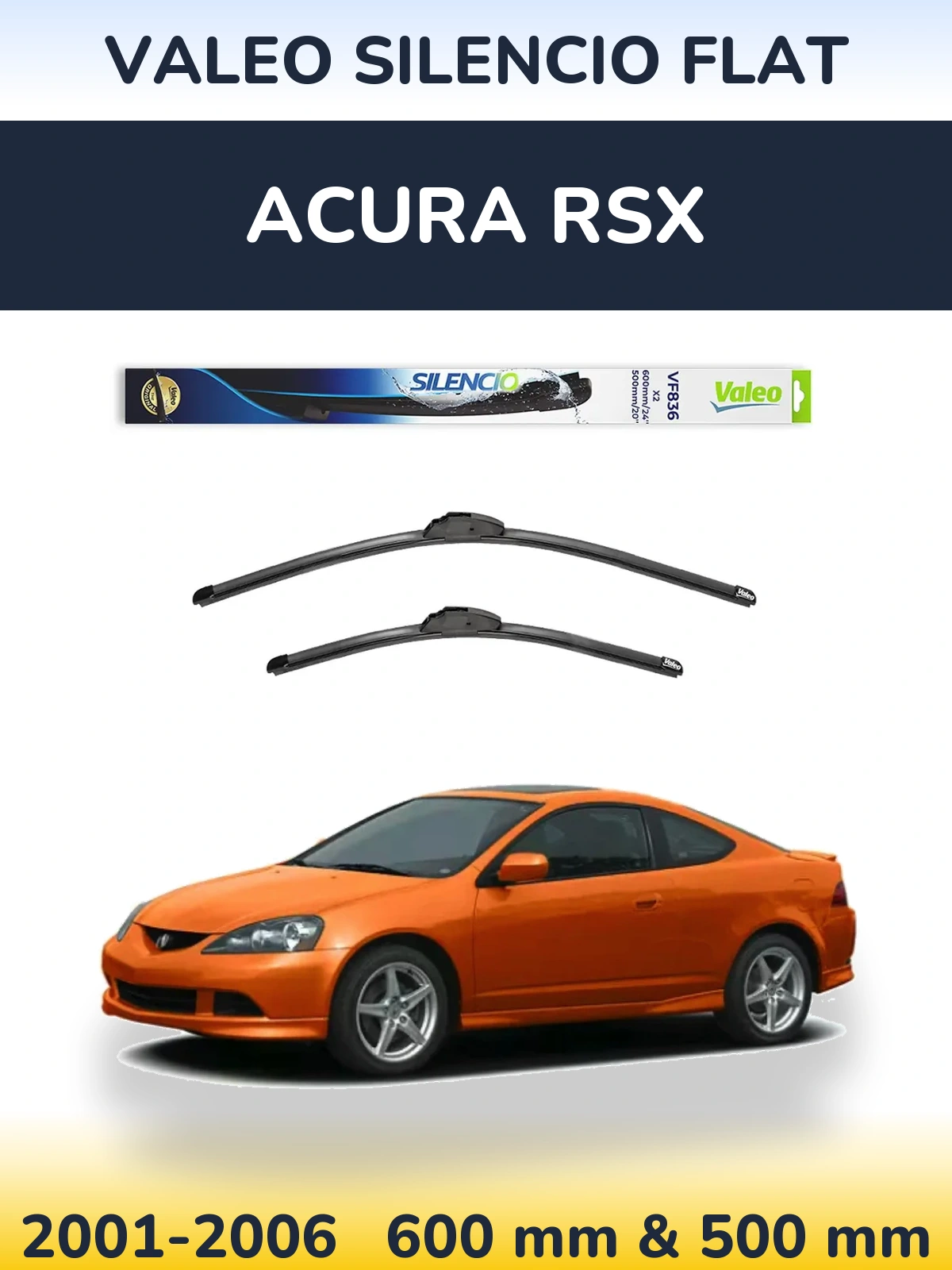 Комплект передних дворников Valeo Silencio Flat 600 & 500 мм для Acura RSX 2001-2006