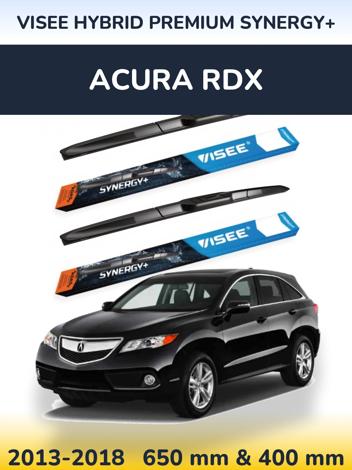 Front wiper blade set VISEE HYBRID PREMIUM SYNERGY+ 650 & 400 мм for Acura RDX 2013-2018