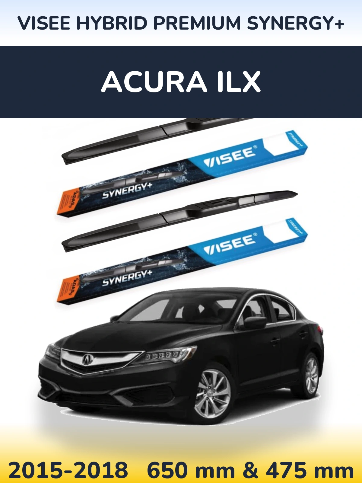 Front wiper blade set VISEE HYBRID PREMIUM SYNERGY+ 650 & 475 мм for Acura ILX 2015-2018