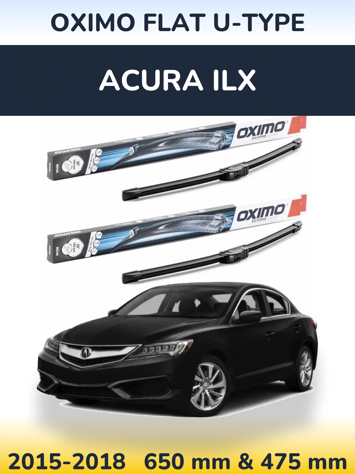 Front wiper blade set Oximo Flat U-type 650 & 475 мм for Acura ILX 2015-2018