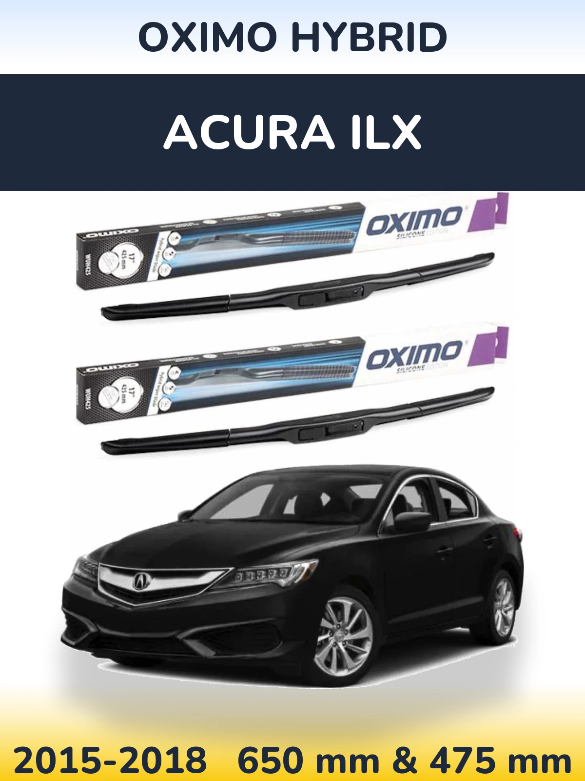 Front wiper blade set Oximo Hybrid 650 & 475 мм for Acura ILX 2015-2018