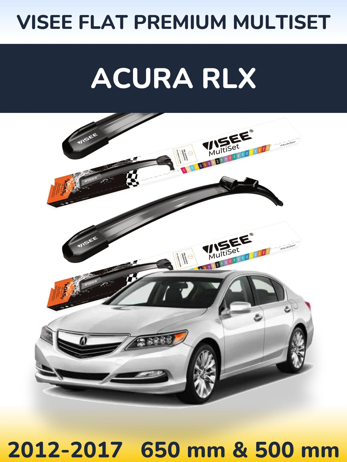 Комплект передніх щіток VISEE FLAT PREMIUM MultiSet 650 & 500 мм для Acura RLX 2012-2017