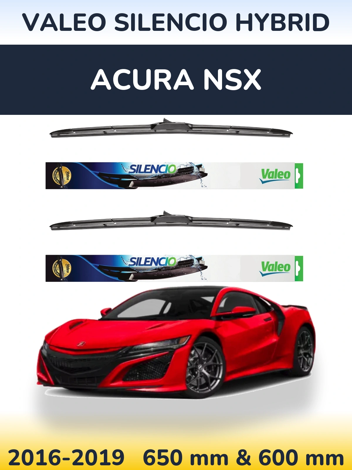 Комплект передних дворников Valeo Silencio Hybrid 650 & 600 мм для Acura NSX 2016-2019
