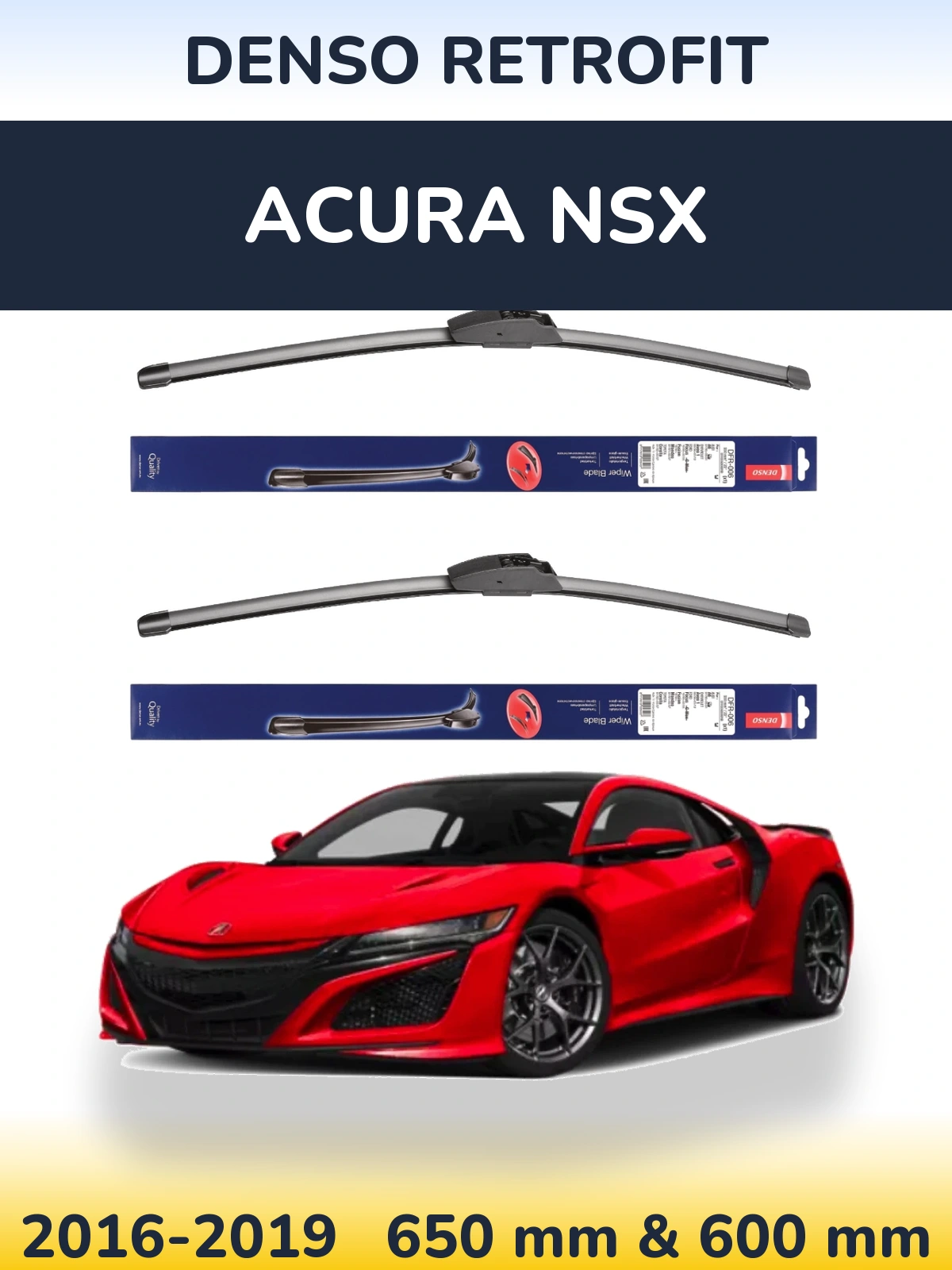 Front wiper blade set Denso Retrofit 650 & 600 мм for Acura NSX 2016-2019