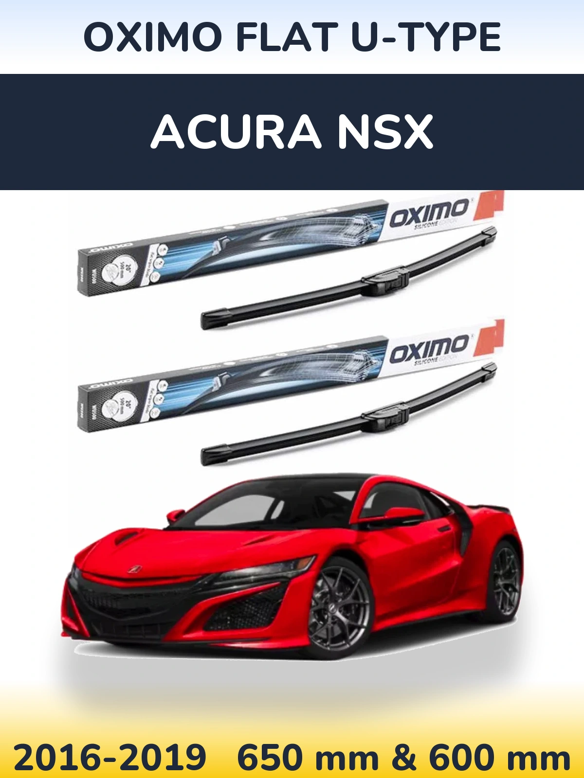 Комплект передних дворников Oximo Flat U-type 650 & 600 мм для Acura NSX 2016-2019