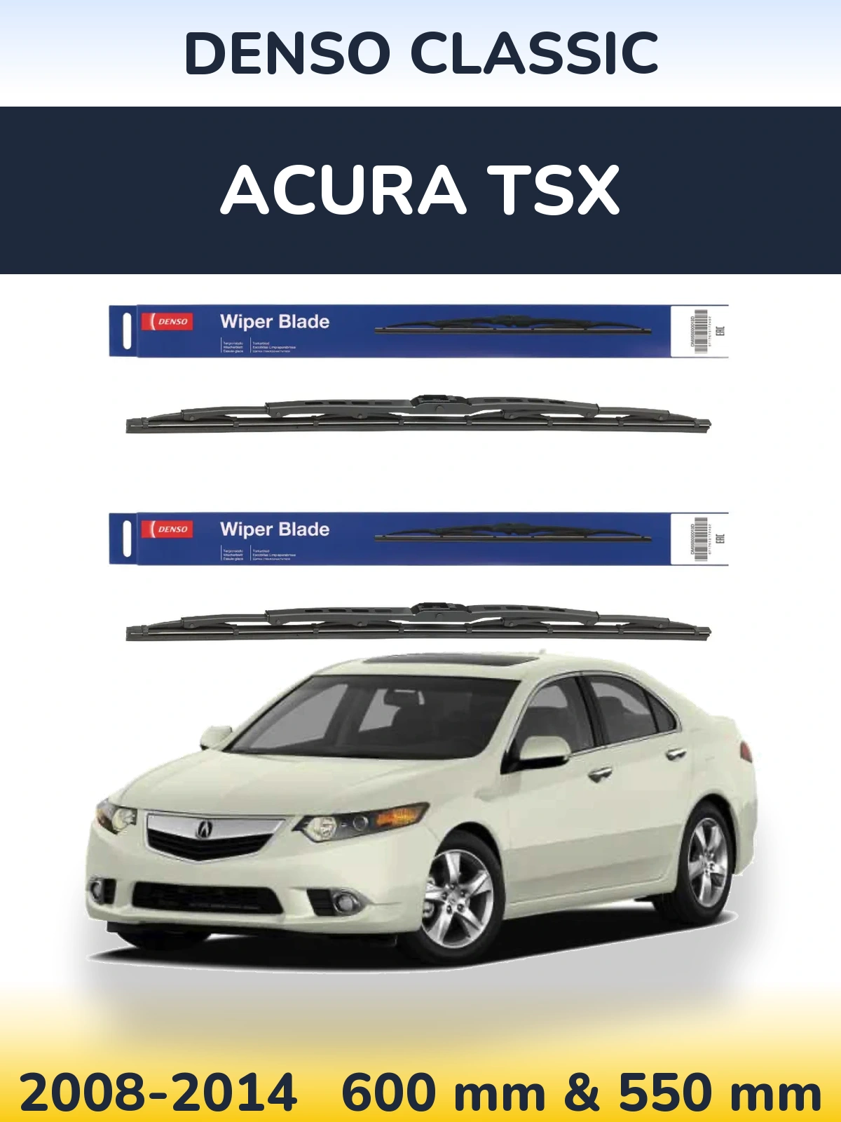 Front wiper blade set Denso Classic 600 & 550 mm for Acura TSX 2008-2014