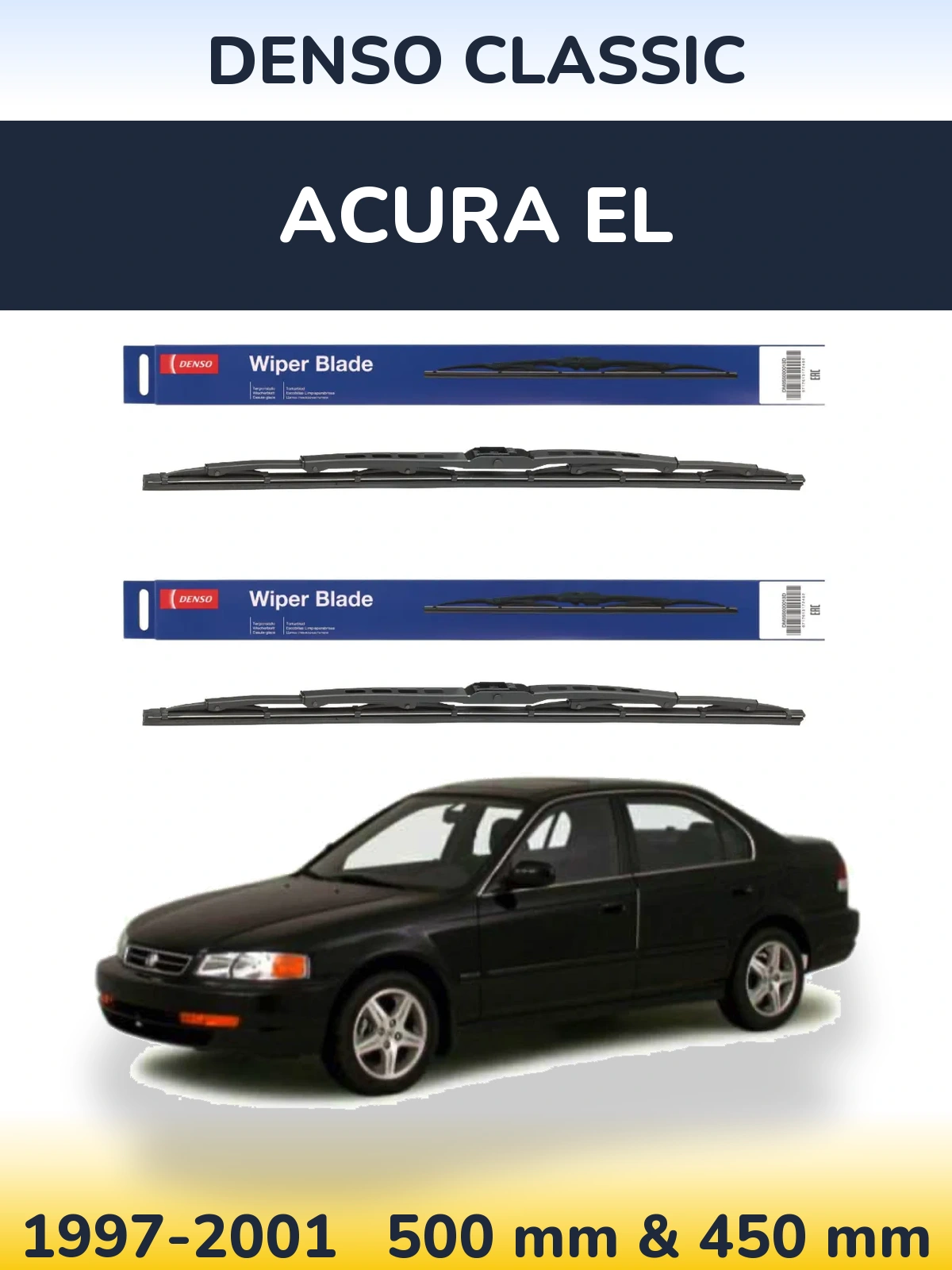 Front wiper blade set Denso Classic 500 & 450 mm for Acura EL 1997-2001