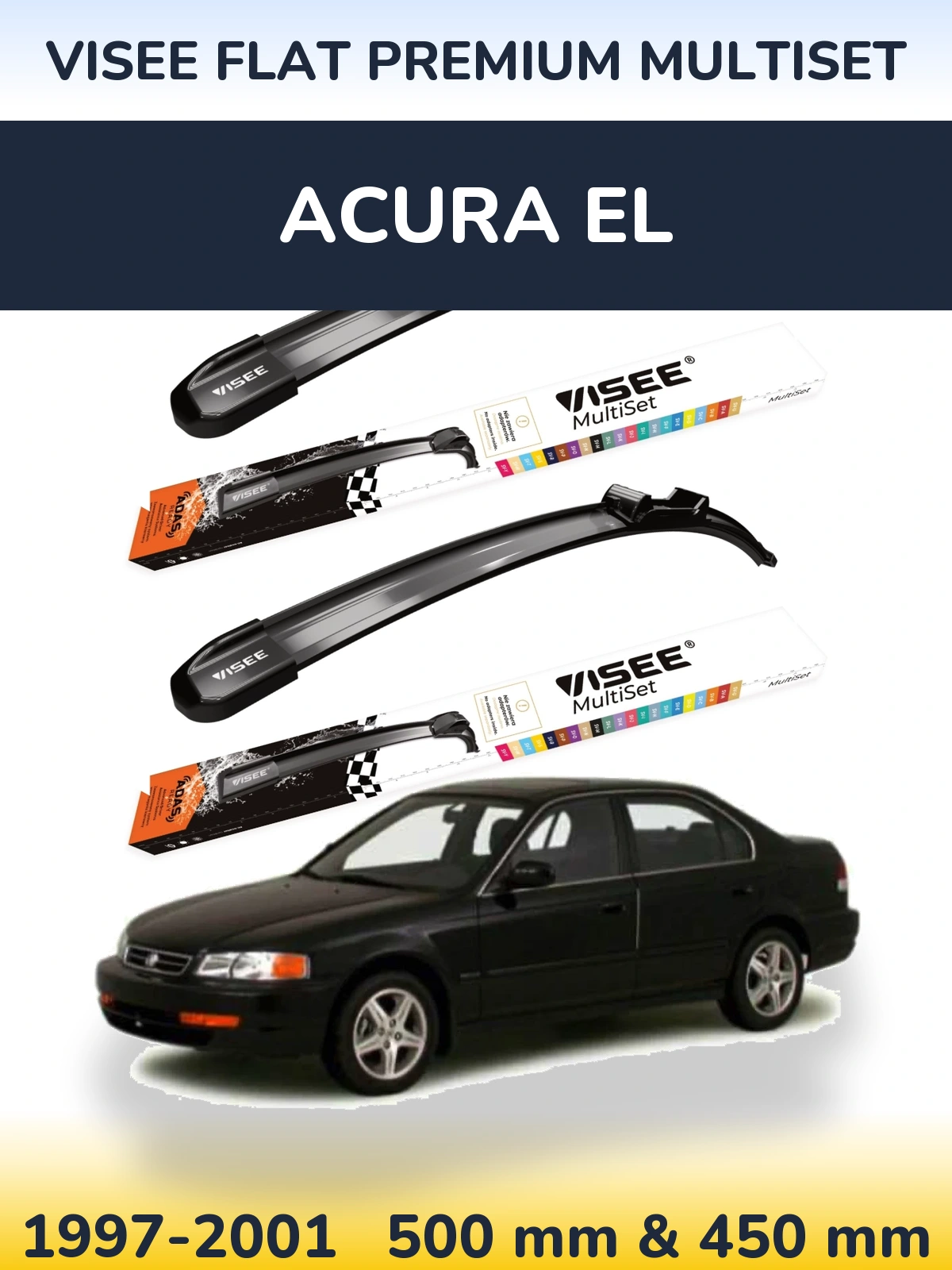 Komplet przednich wycieraczek VISEE FLAT PREMIUM MultiSet 500 & 450 mm do Acura EL 1997-2001