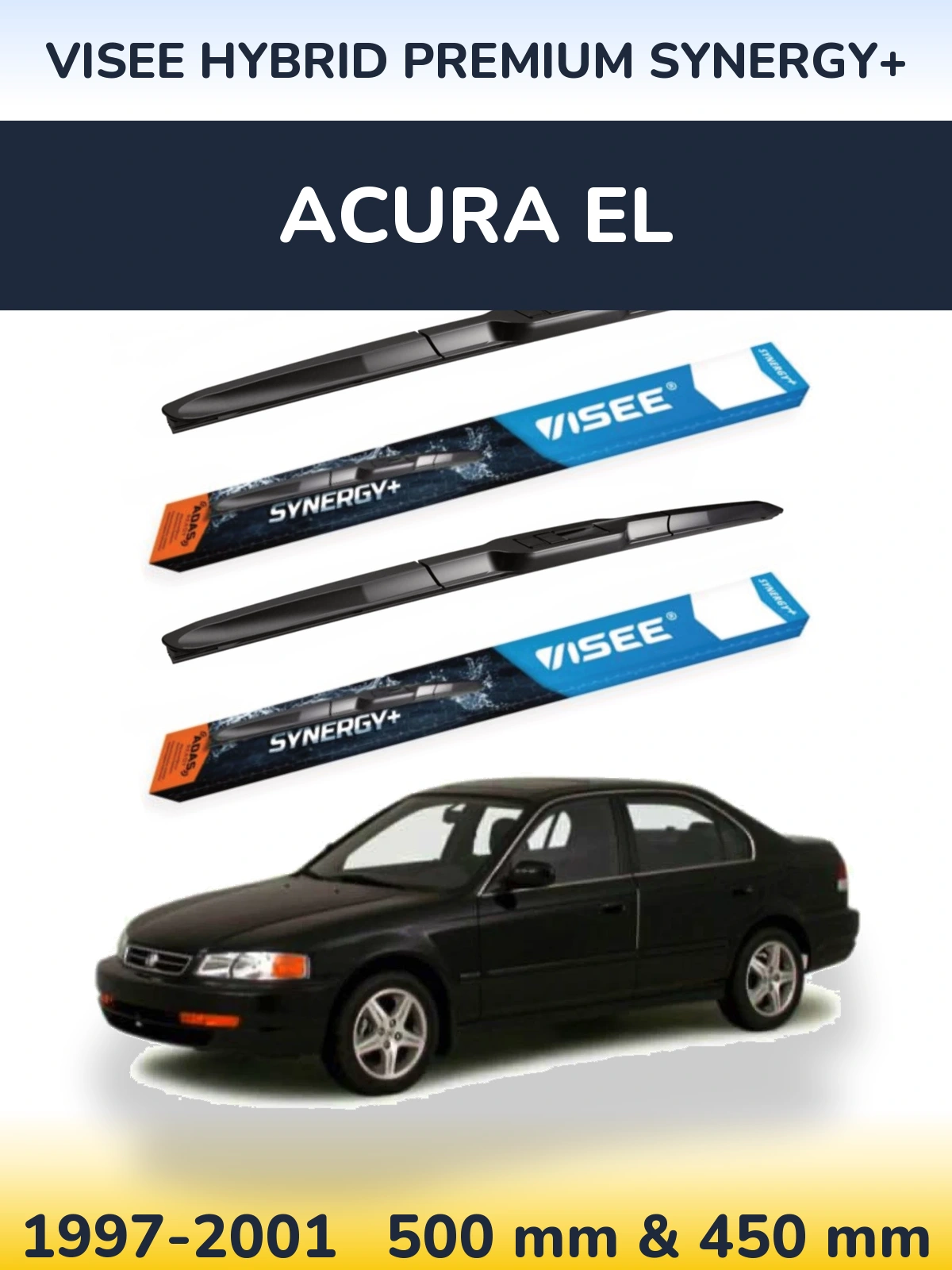 Front wiper blade set VISEE HYBRID PREMIUM SYNERGY+ 500 & 450 mm for Acura EL 1997-2001