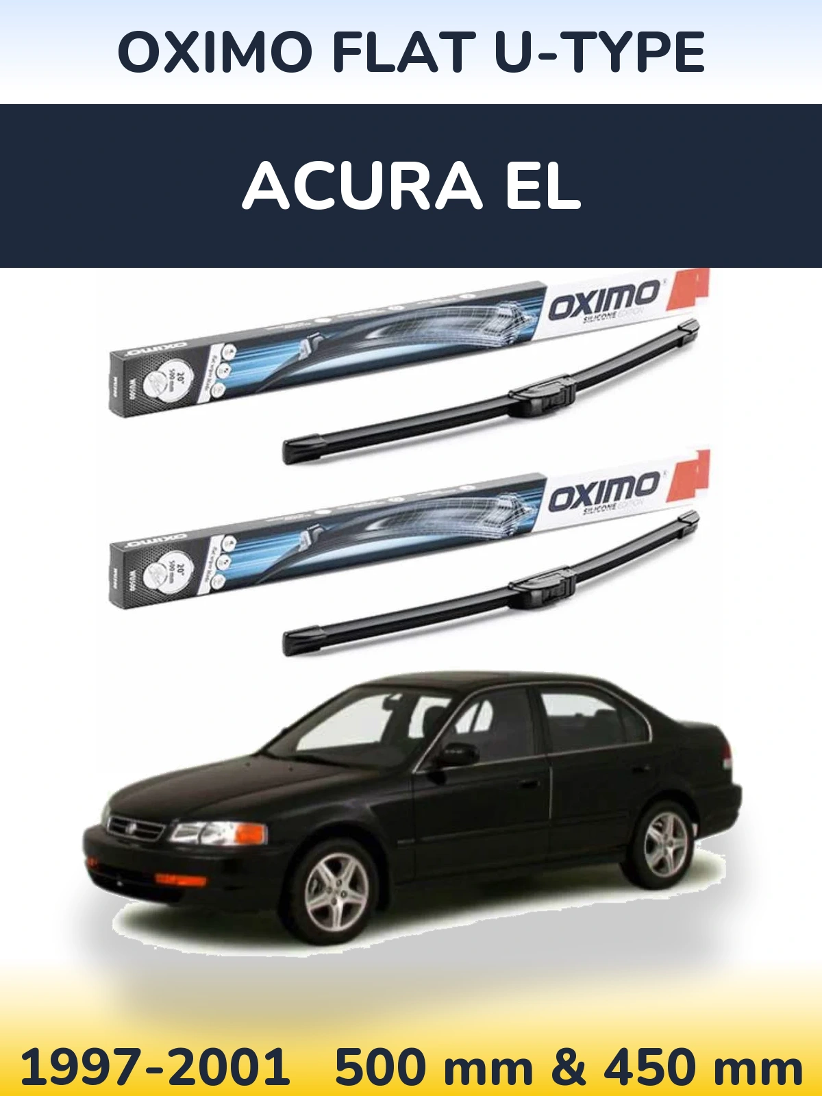 Front wiper blade set Oximo Flat U-type 500 & 450 мм for Acura EL 1997-2001