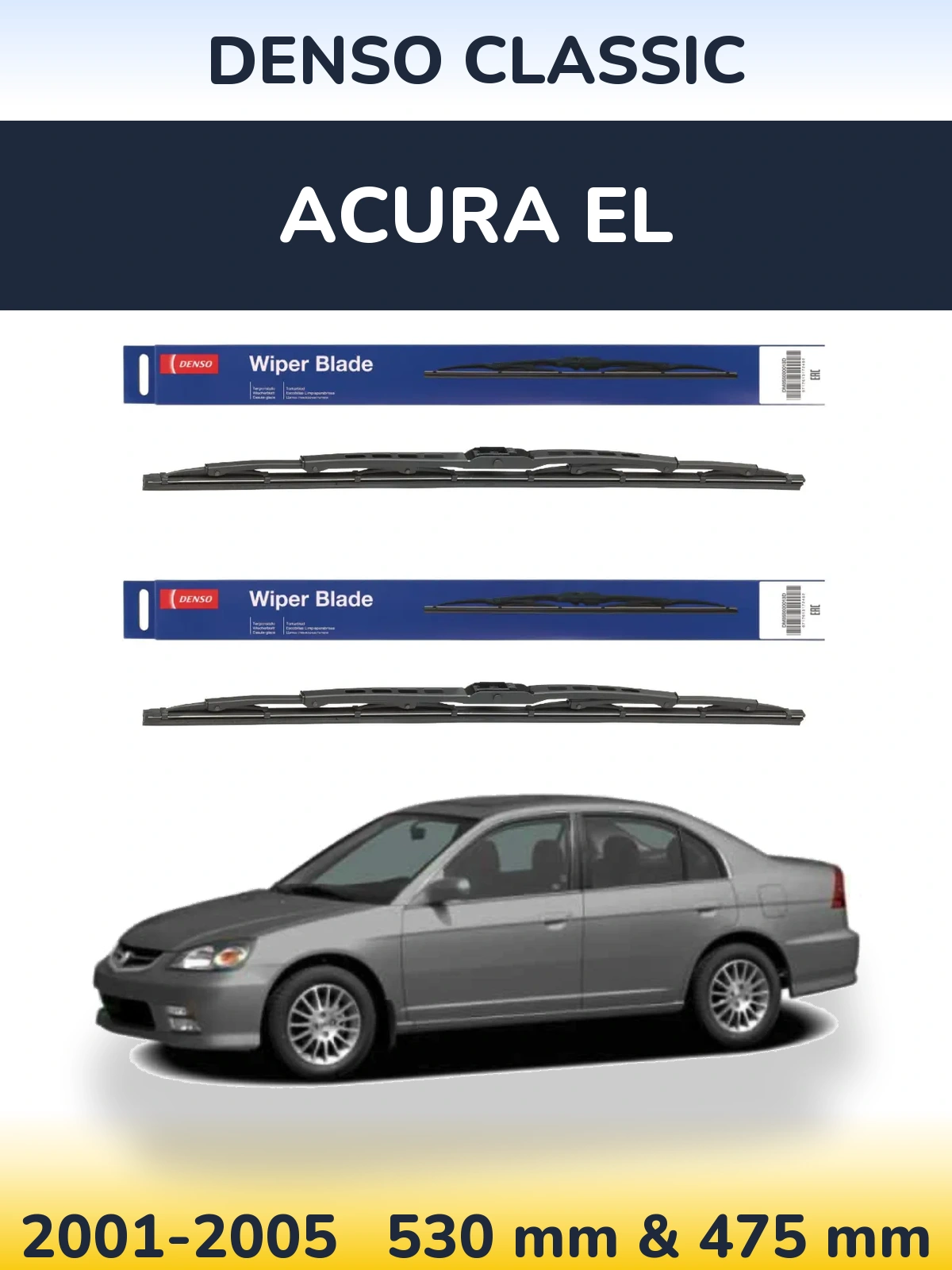 Front wiper blade set Denso Classic 530 & 475 mm for Acura EL 2001-2005