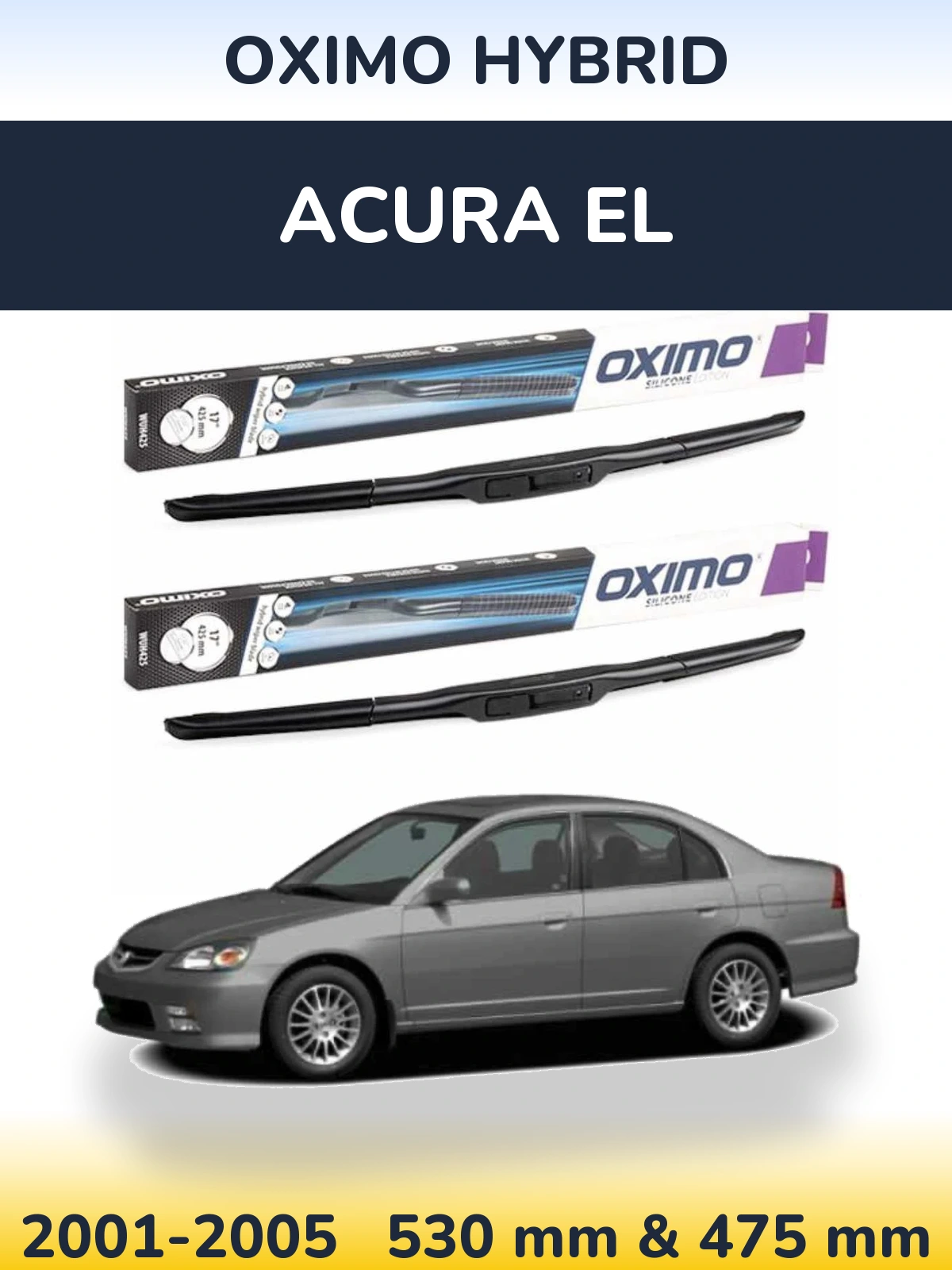 Комплект передних дворников Oximo Hybrid 530 & 475 мм для Acura EL 2001-2005