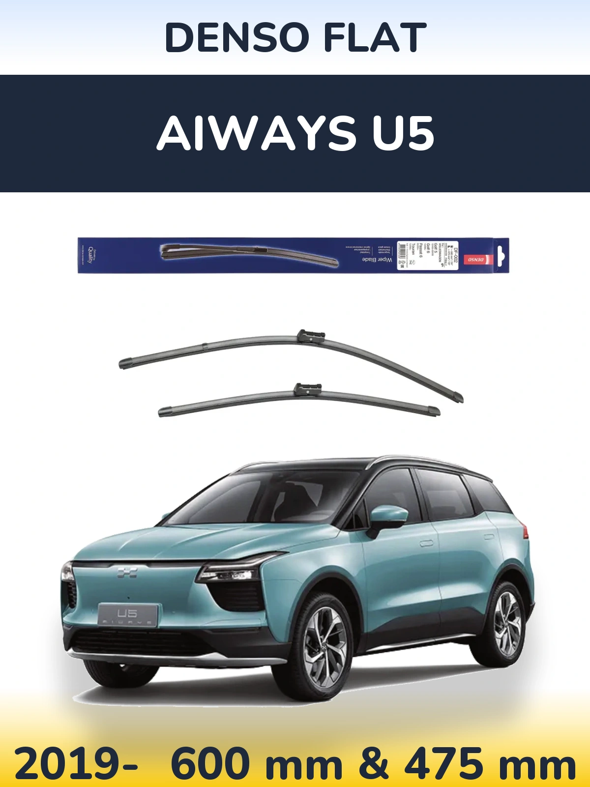 Front wiper blade set Denso Flat 600 & 475 mm for Aiways U5 2019-2026