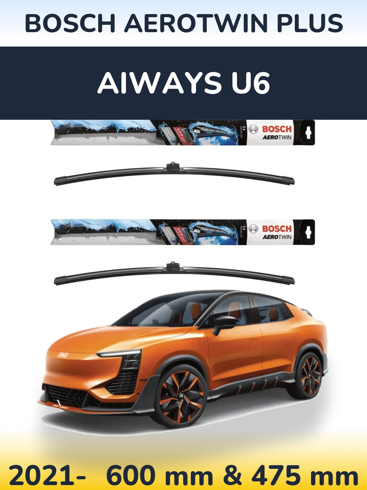 Комплект передніх щіток BOSCH AeroTwin Plus 600 & 475 мм для Aiways U6 2021-2026