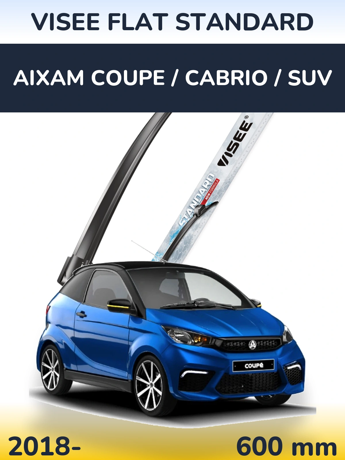 Передня щітка VISEE FLAT STANDARD 600 мм для Aixam Coupe / Cabrio / SUV 2018-2026