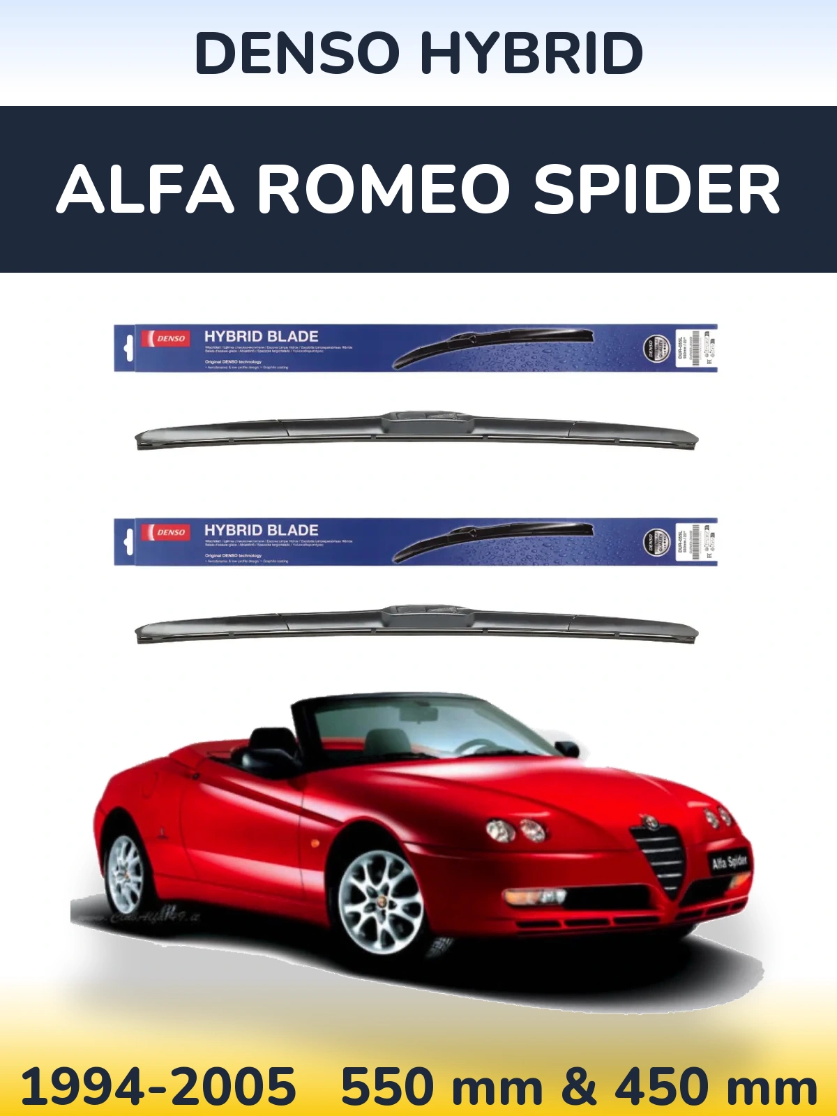 Комплект передних дворников Denso Hybrid 550 & 450 мм для Alfa Romeo Spider 1994-2005