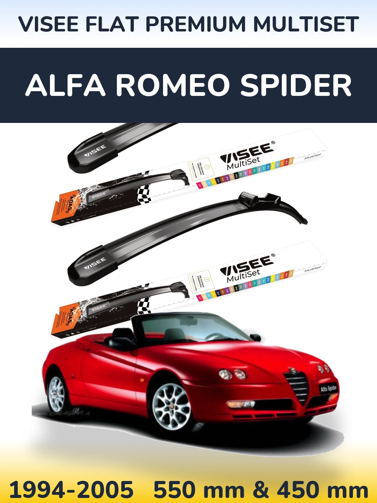 Комплект передних дворников VISEE FLAT PREMIUM MultiSet 550 & 450 мм для Alfa Romeo Spider 1994-2005