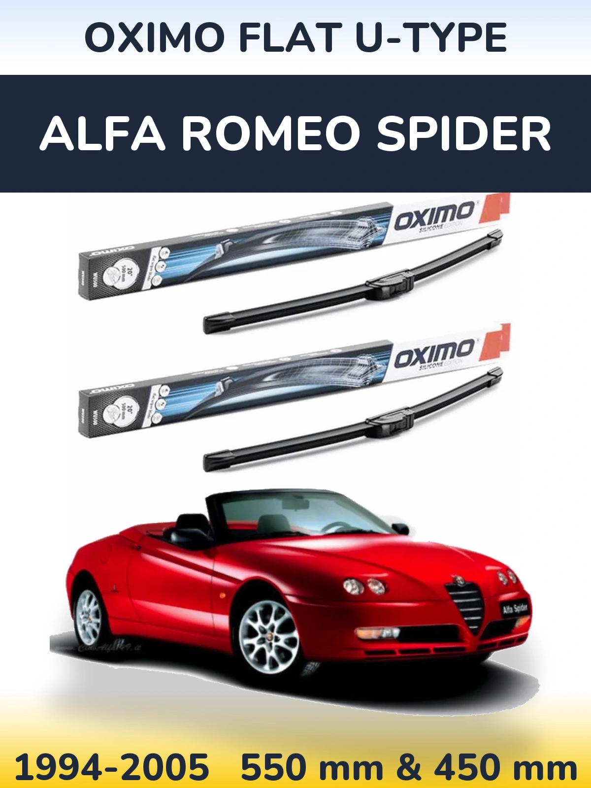 Комплект передніх щіток Oximo Flat U-type 550 & 450 мм для Alfa Romeo Spider 1994-2005