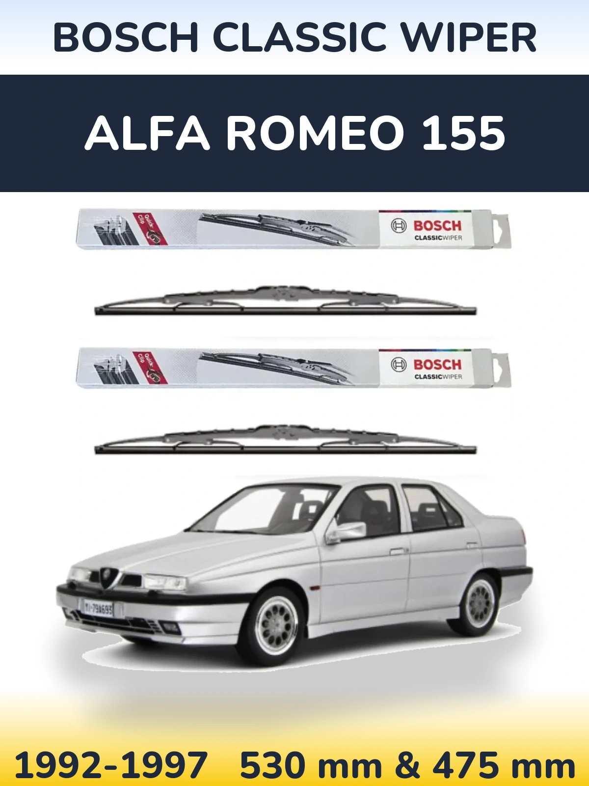 Комплект передніх щіток BOSCH Classic Wiper 530 & 475 мм для Alfa Romeo 155 1992-1997