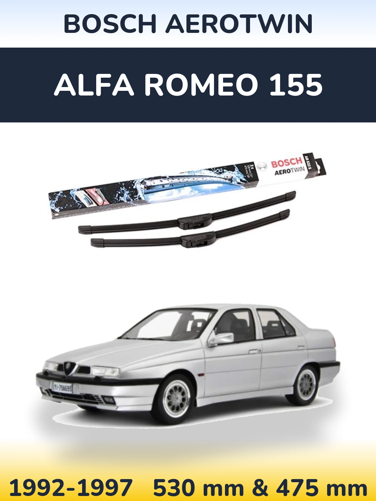 Front wiper blade set BOSCH AeroTwin 530 & 475 mm for Alfa Romeo 155 1992-1997